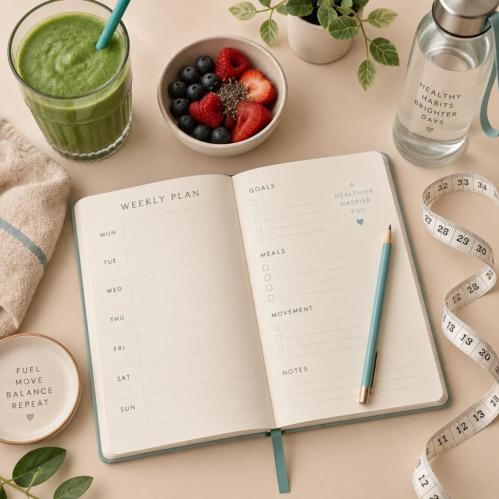 Carnet de suivi hebdomadaire, smoothie et fruits